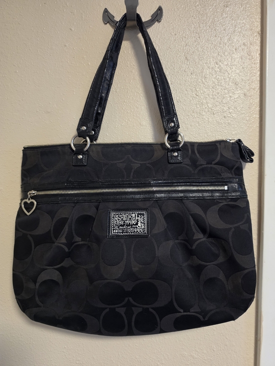 Coach Handbags - Coach Black Signature Tote Bag with Heart Charm